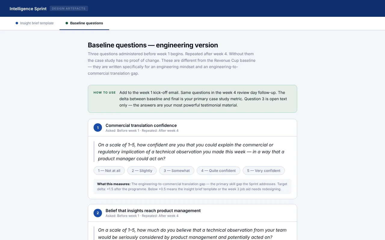 Baseline questions for engineers